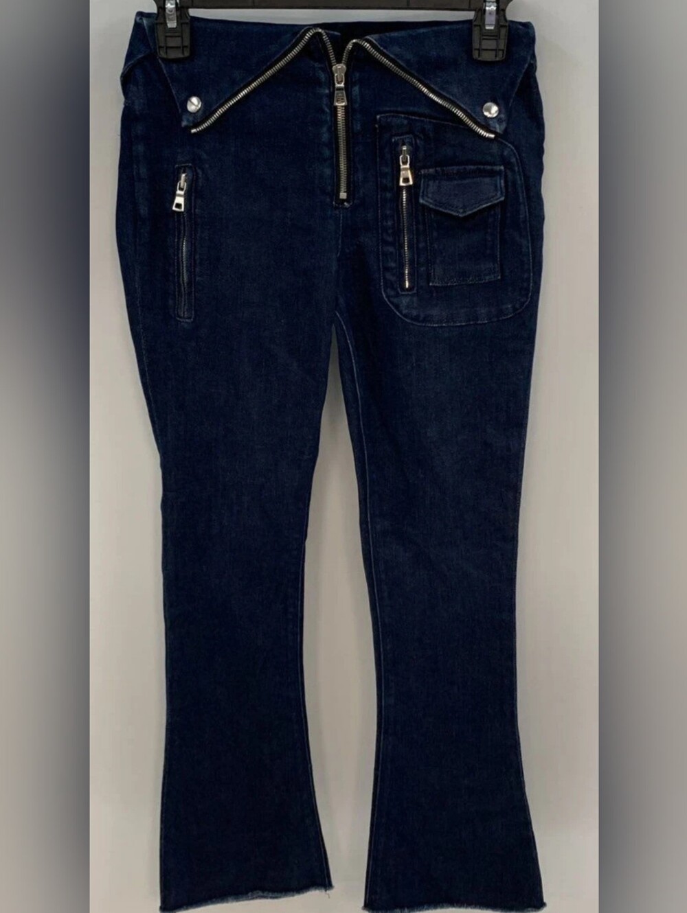 RtA Dark Blue Wide-Leg Jeans with Zip Accents Moto Style Size 25 Like New